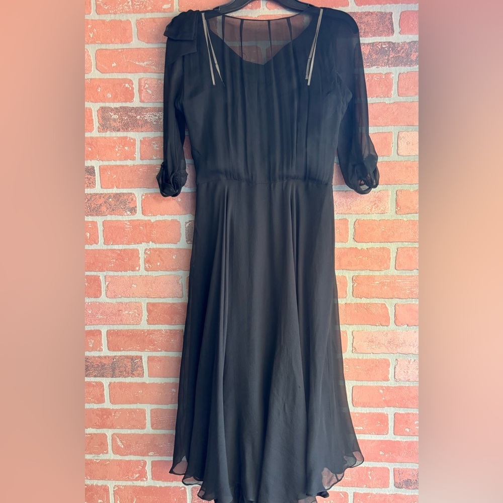 Kornhauser luxurious Vintage 1950s Elegant Black Silk/Chiffon Dress with Bow - Picture 6 of 8